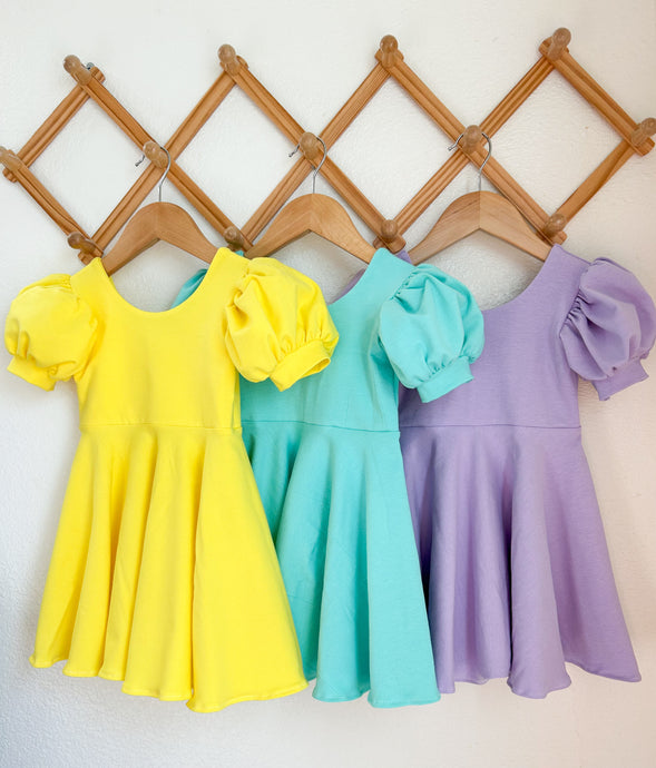 Puff Sleeve Dress: Solids: CHOOSE YOUR COLOR: 2T