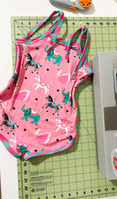 Load image into Gallery viewer, Shoulder Tie Romper: Pink circus