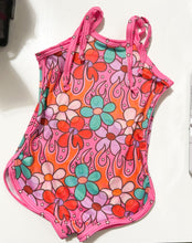 Load image into Gallery viewer, Shoulder Tie Romper: Floral Flames