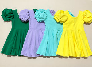 Puff Sleeve Dress: Solids: 2T