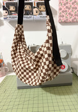 Load image into Gallery viewer, Crescent Bag: Brown &amp; Cream Checker