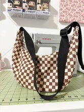 Load image into Gallery viewer, Crescent Bag: Brown &amp; Cream Checker