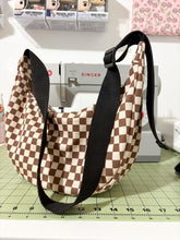 Load image into Gallery viewer, Crescent Bag: Brown &amp; Cream Checker