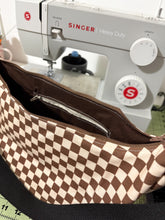 Load image into Gallery viewer, Crescent Bag: Brown &amp; Cream Checker