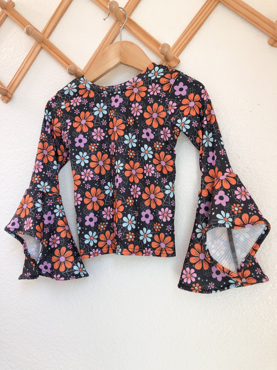 Butterfly Drape Top: Muted black floral: 2T