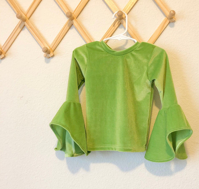 Butterfly Draped Sleeve Top: Green Velvet: 2T